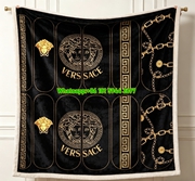 Versace Black Gold Medusa Greek Key Nail Art Print Flannel Throw Blanket IMG_1345